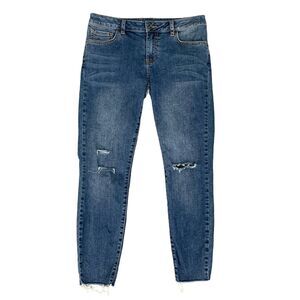 Vans Jean Women 7/28 Denim Skinny Low Rise Distressed Knee Raw Hem Stretch Ankle